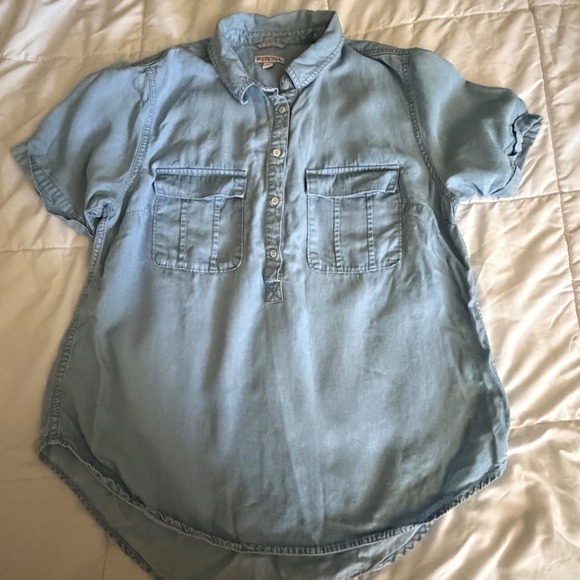 Merona Tops - Merona Womens Light Wash Lyocell Short Sleeve Popover Denim Shirt Blouse XL